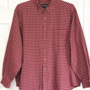 Eddie Bauer Men's Red Plaid Cotton Long Sleeve Button Down Shirt XL